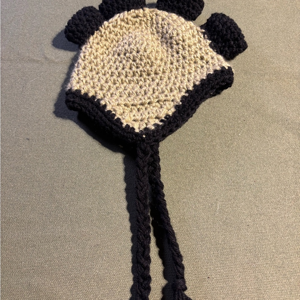 Whimsical Panda Bear Hat Black and Cream